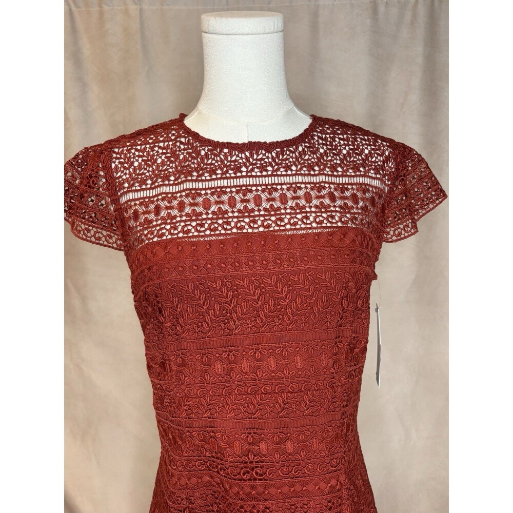 Antonio Melani Red Wine Lace Midi Dress NWT Size 8 Cocktail Party - Picture 2 of 7